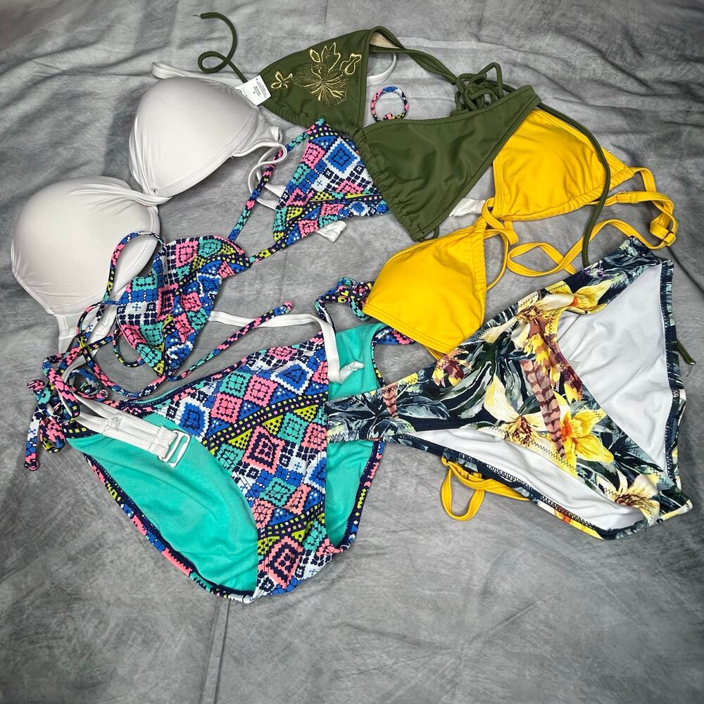 Bikini Lot 4 Tops 2 Bottoms Women Med Cupshe Old Navy Mossimo Yellow Green White
